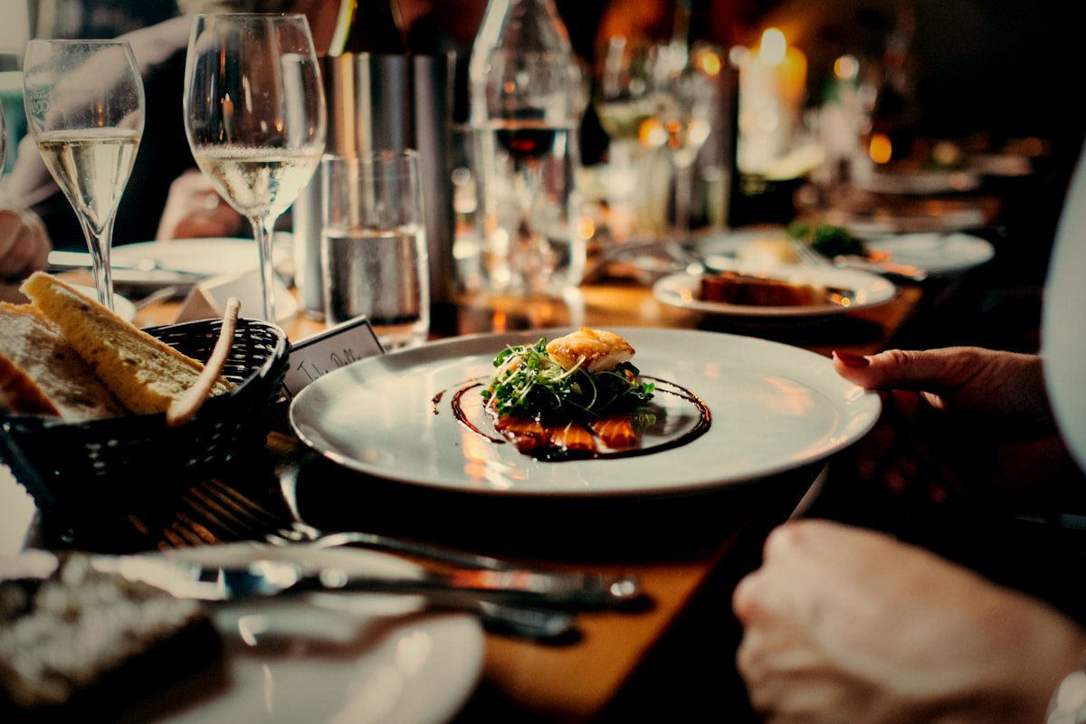 A candlelit table set for the evening
